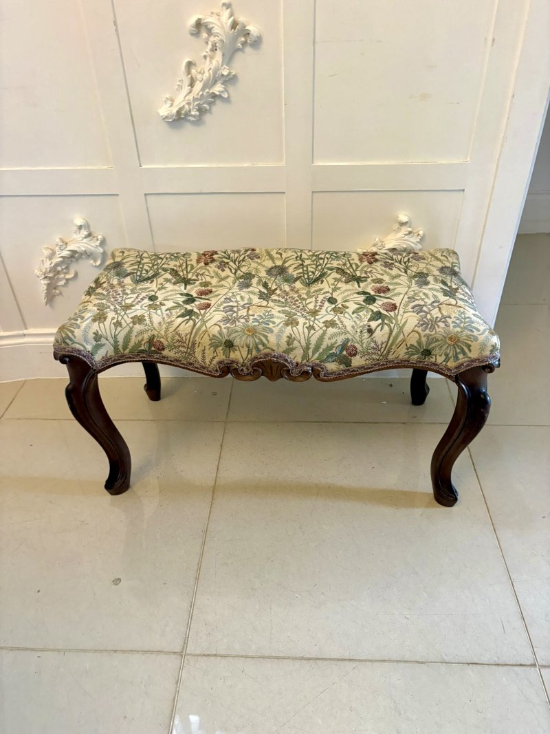 Antique Elegant Victorian Carved Walnut Window Seat Stool - Image 2